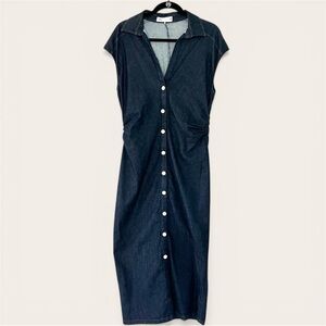 Zara Black Button-Down Denim Midi Dress